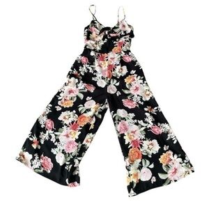 Charlotte Russe Black and Pink Floral Jumpsuit. Size S